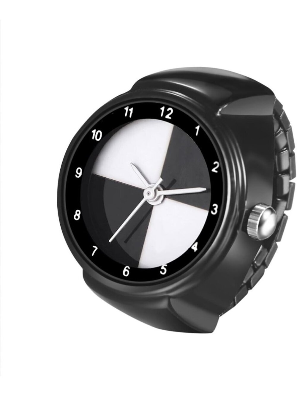 Unisex Black Analog Quartz Stretchy Band Elastic Round Classic Finger Ring Watch